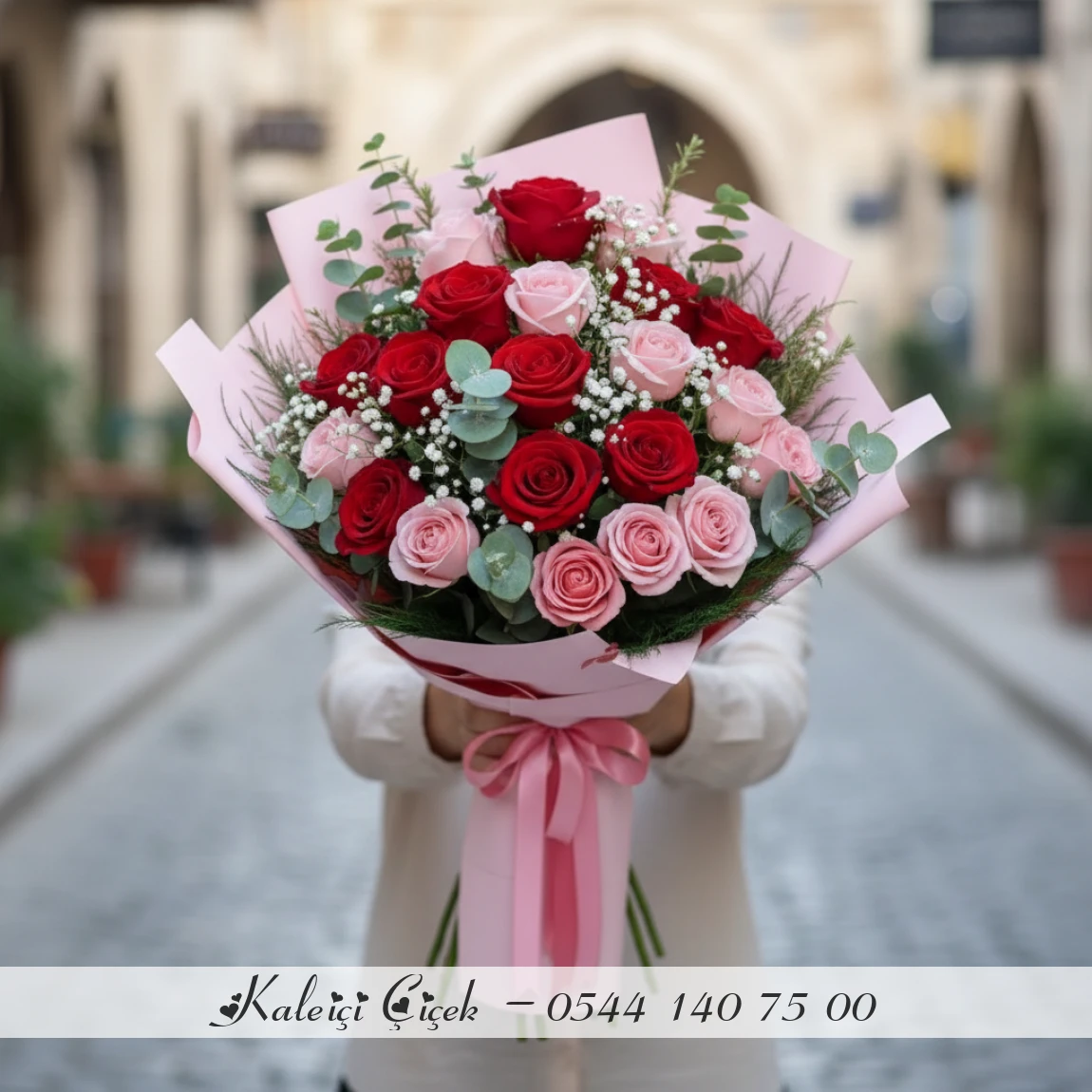 17 Adet Karışık Kırmızı Ve Pembe Gül Buketi