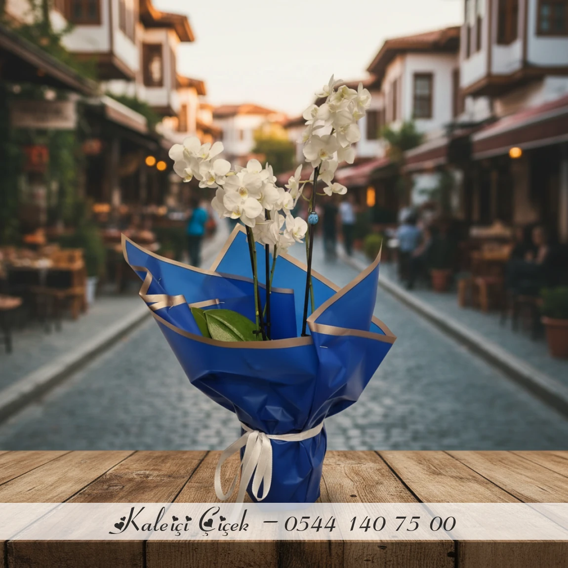 Beyaz Çift Dal Orkide Seramik Saksılı