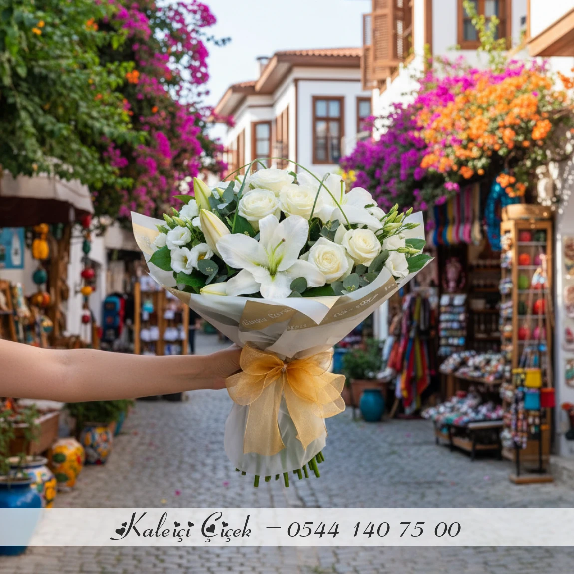 Beyaz Lilyum Ve Gül Buketi