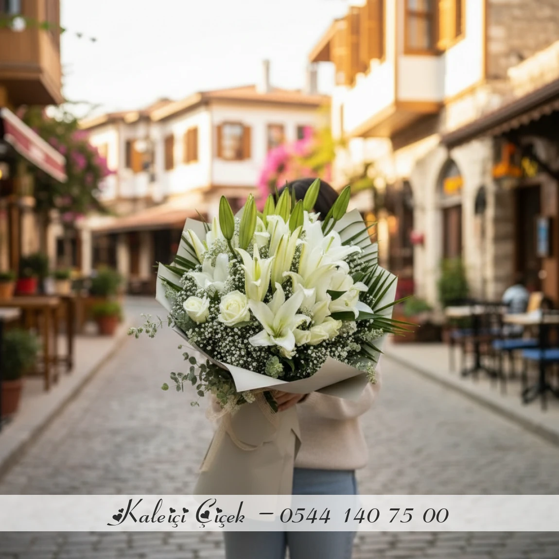 Beyaz Lilyum-Zambak Ve Gül Buketi