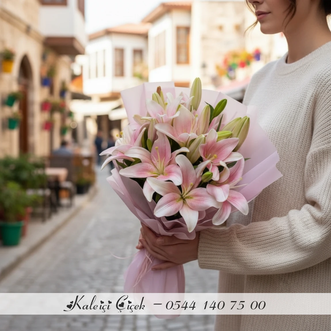 Büyük Boy Pembe Lilyum Buketi