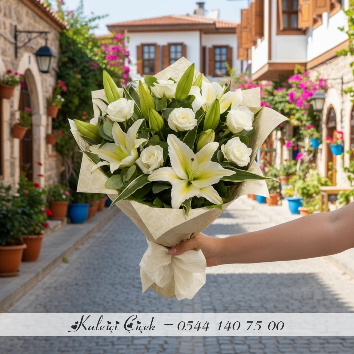 Lilyum Ve Beyaz Gül Buketii