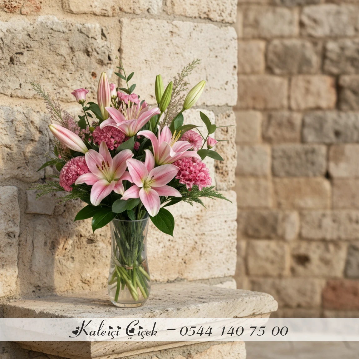 Cam Vazoda Büyük Pembe Lilyum