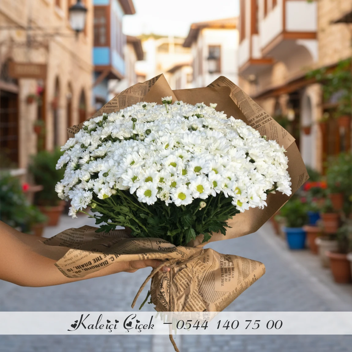 Gazete Kağıdında Büyük İthal Papatya Buketi