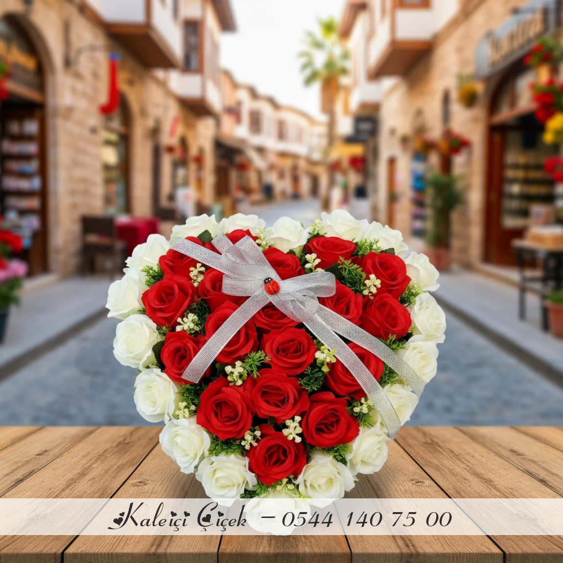 Kalpli Kutuda Kırmızı Beyaz Yapay Güller