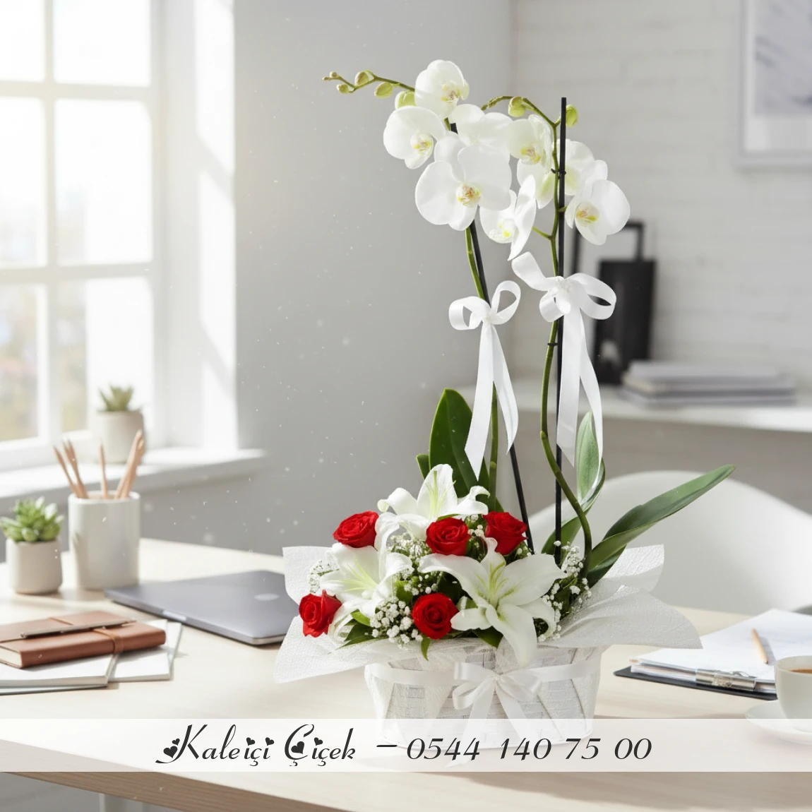 Lilyum Ve Gül Aranjmanlı 1.Sınıf İthal Orkide