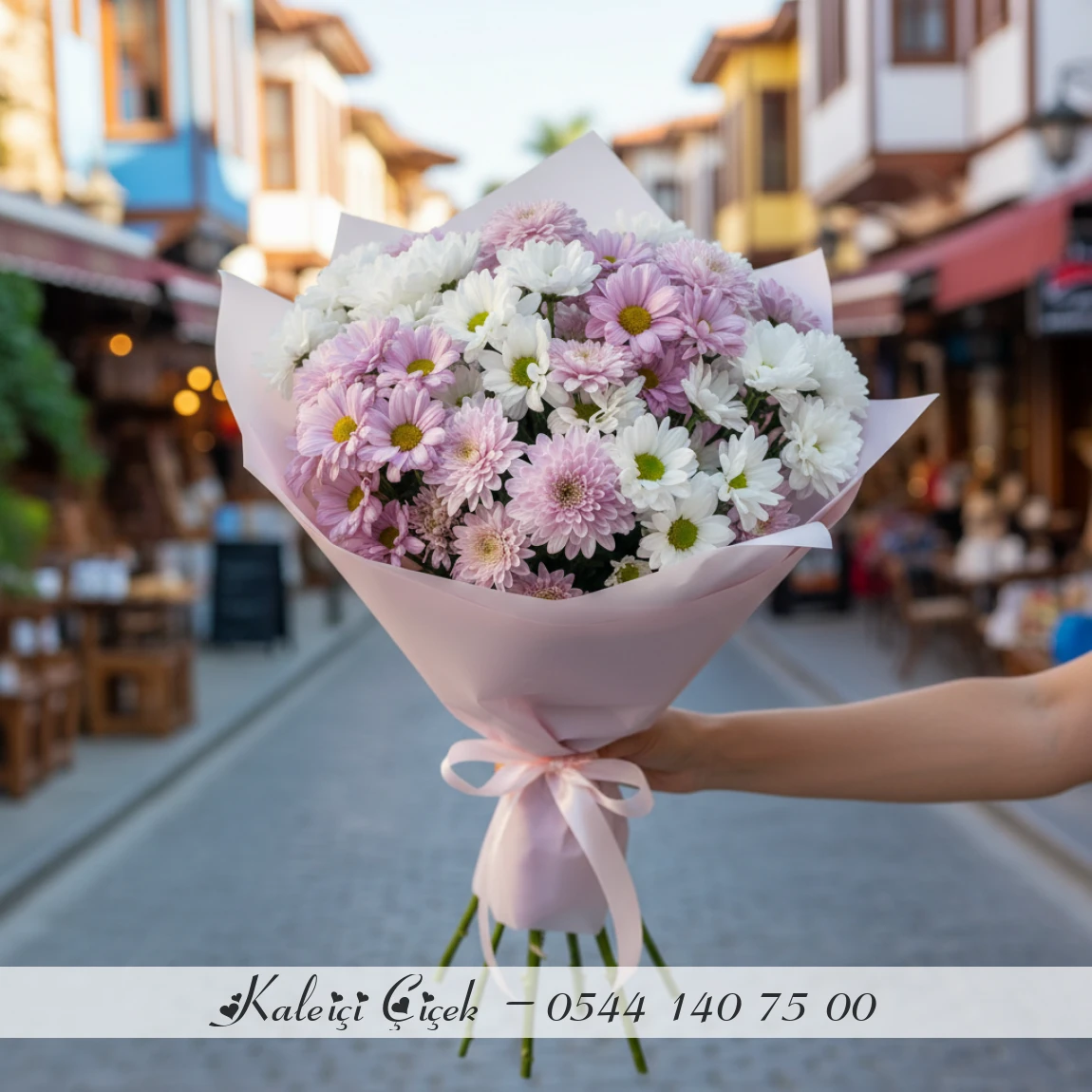 Pembe & Beyaz Papatyalarla Zarif Buket