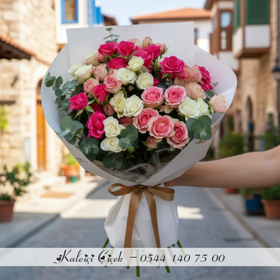 Pembe & Krem Çardak Güllerle Zarif Bahar Buketi