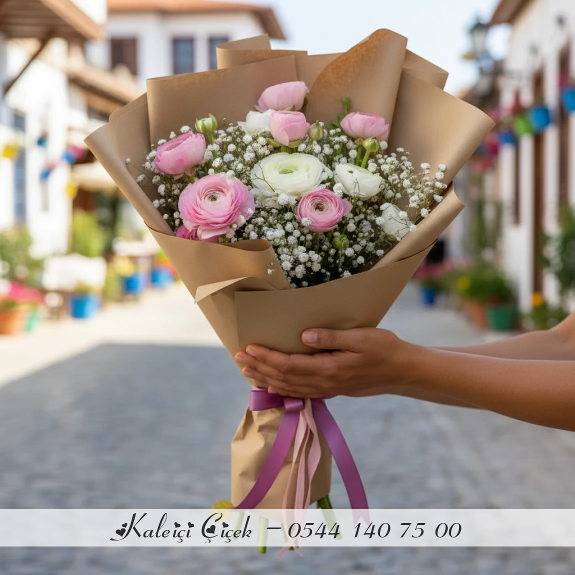 Pembe Ve Beyaz Çiçek Buketi