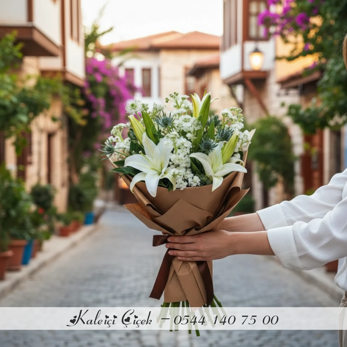 Saflığın Zarif Dokunuşu – Beyaz Lilyum Zambak Buketi