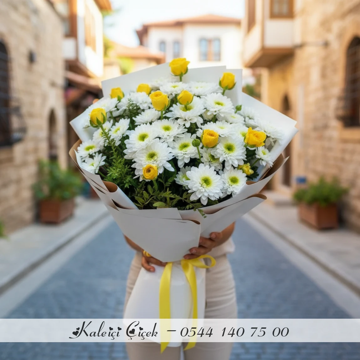 Sarı Detaylı Beyaz Papatya Buketi