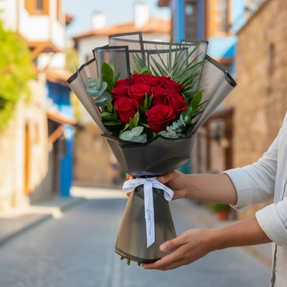 11 Adet Kırmızı İthal Güller 70Cm