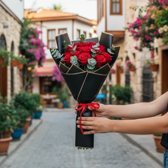 11 Adet Kırmızı İthal Güller 70Cm