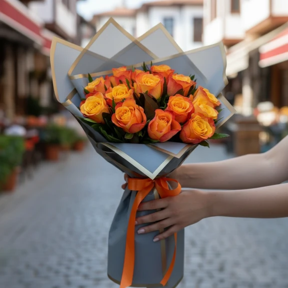11 Adet Turuncu Gül Buketi
