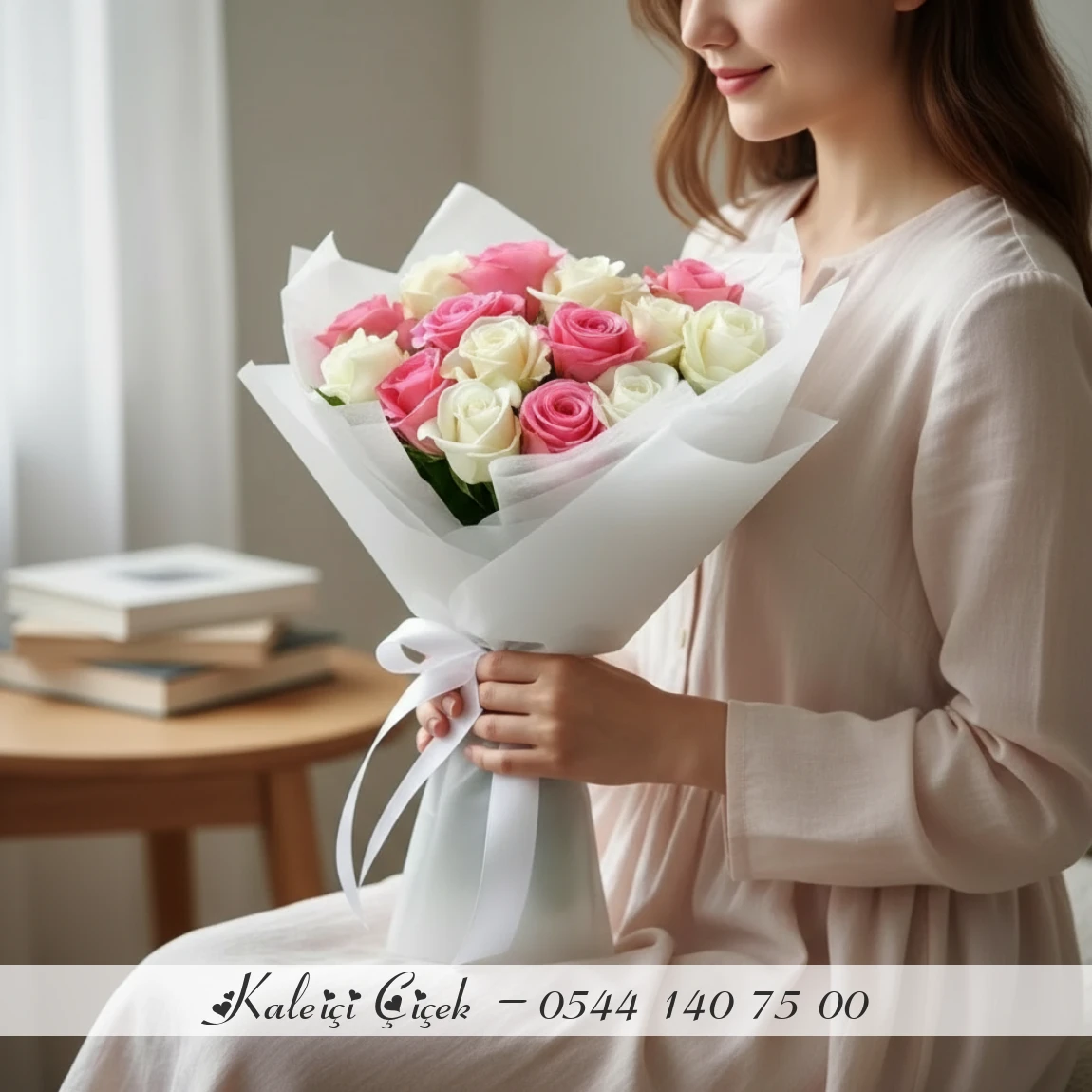 15 Adet İthal Beyaz Ve Pembe Güller