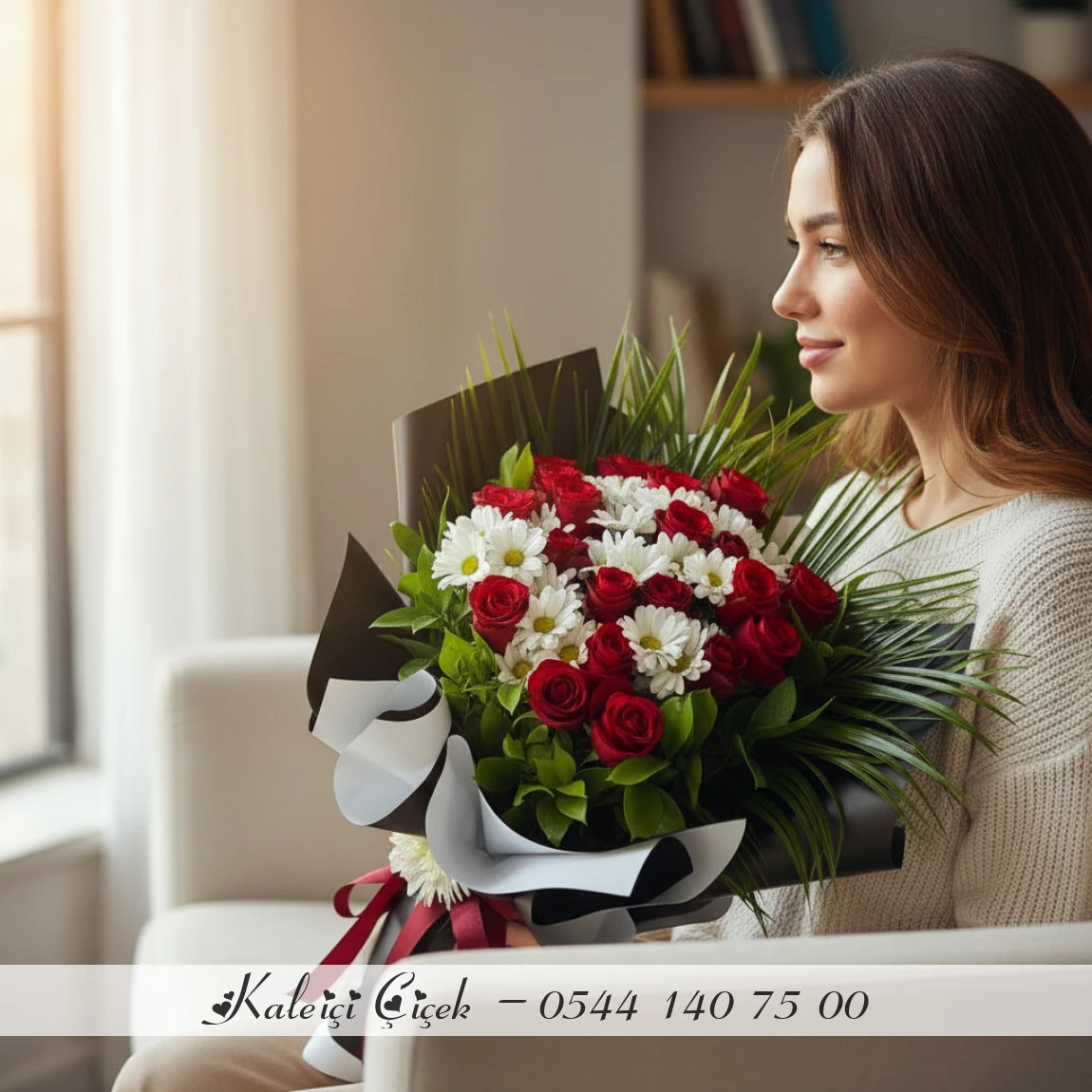 15  Adet Kırmızı Gül Ve Papatya Buketi | Aşkın Ve Samimiyetin Uyumu