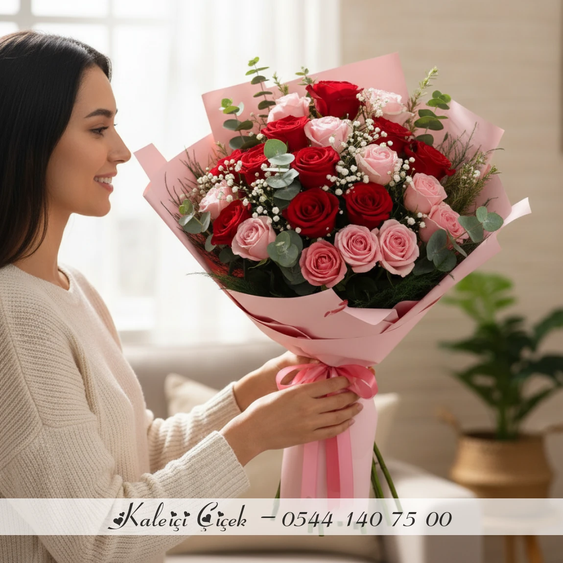 17 Adet Karışık Kırmızı Ve Pembe Gül Buketi