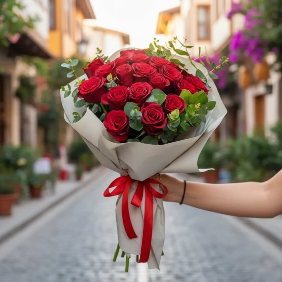 21 Adet Kırmızı İthal Güller 70Cm