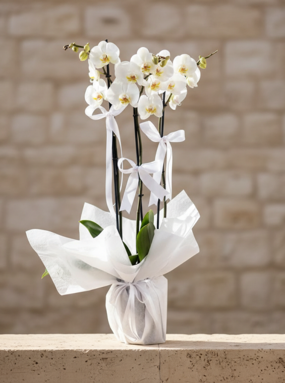 3 Dallı Beyaz Orkide