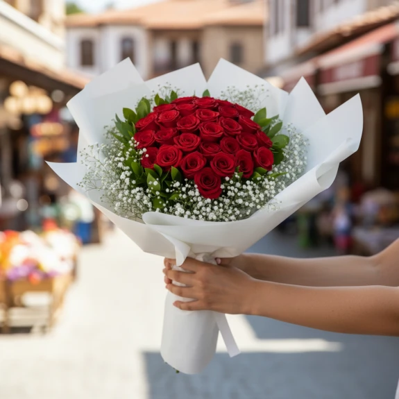 31 Adet Kırmızı İthal Güller 70Cm