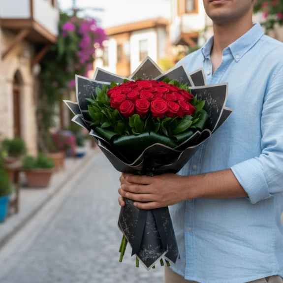 41 Adet Kırmızı İthal Güller 70Cm