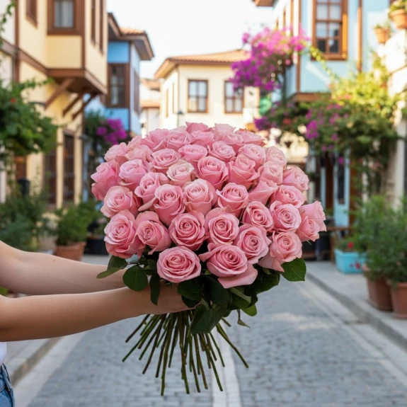 41 Adet Premium Pembe Gül Buketi (Ambalajsız)