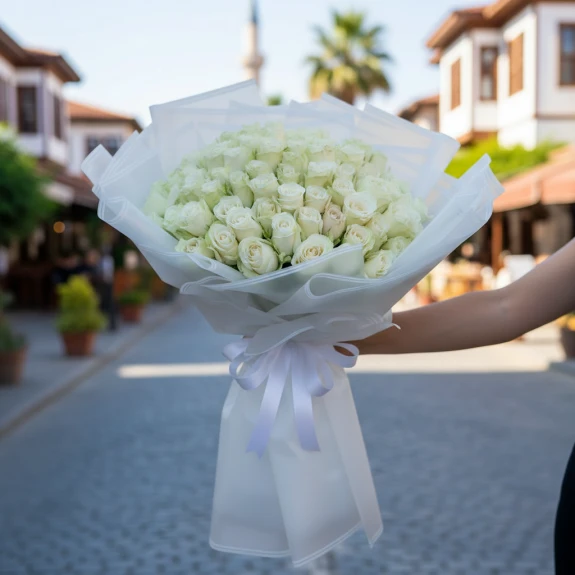 51 Adet Beyaz Gül Buketi | Saflık Ve Zarafetin İfadesi
