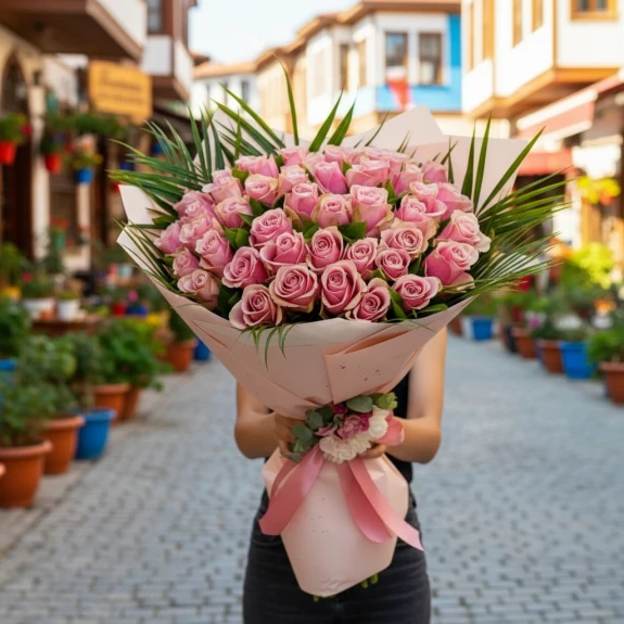 51 Adet Pembe İthal Güller 70Cm