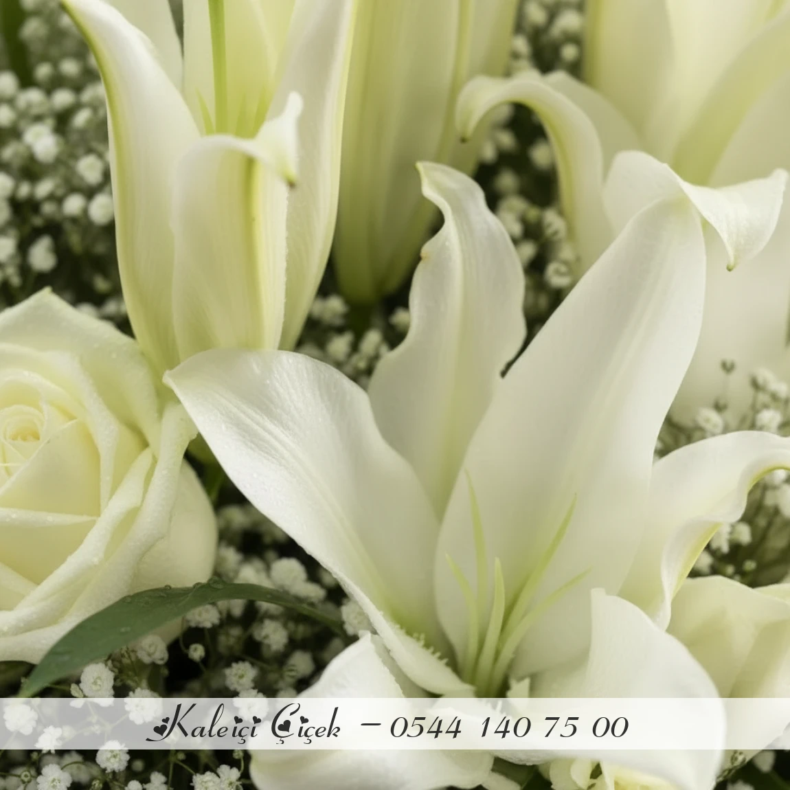 Beyaz Lilyum Ve Gül Buketi