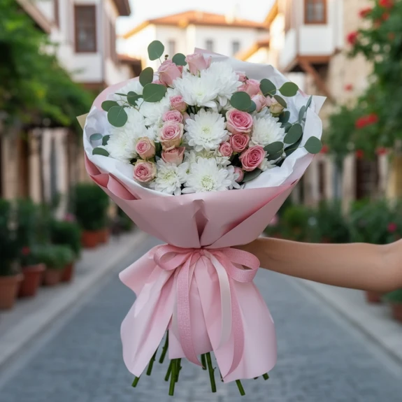 Beyaz  Zerafet Krizantem Buketi