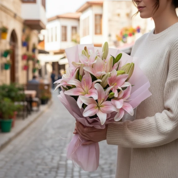 Büyük Boy Pembe Lilyum Zambak Buketi