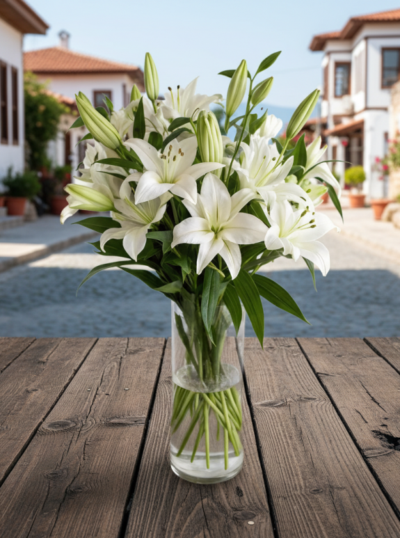 Cam Vazoda Büyük Beyaz Lilyum