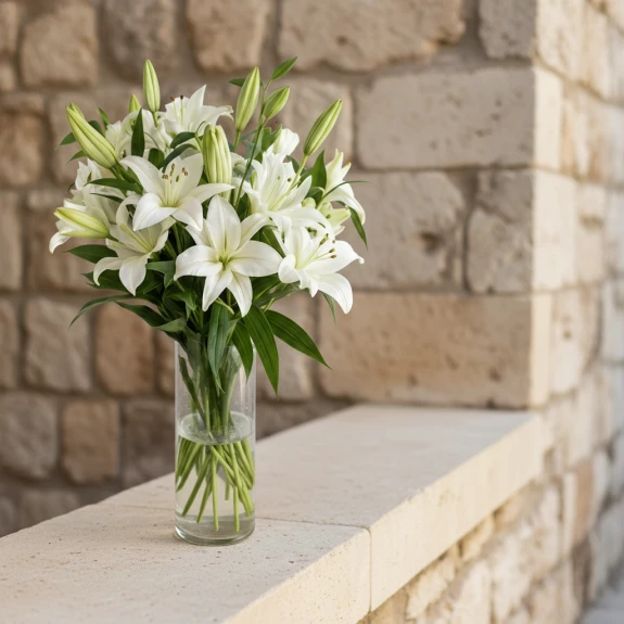 Cam Vazoda Büyük Beyaz Lilyum