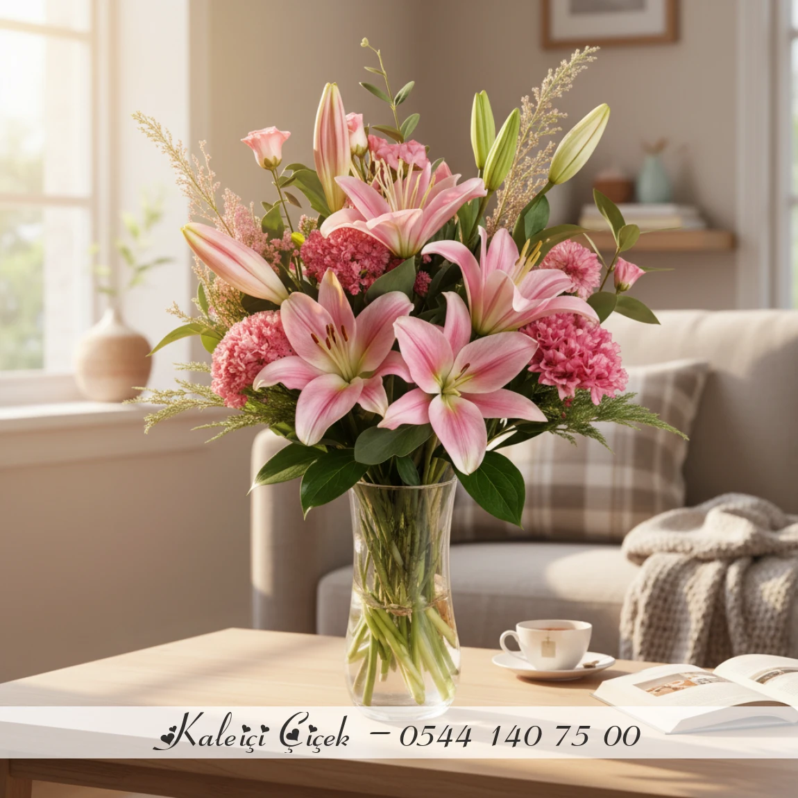 Cam Vazoda Büyük Pembe Lilyum