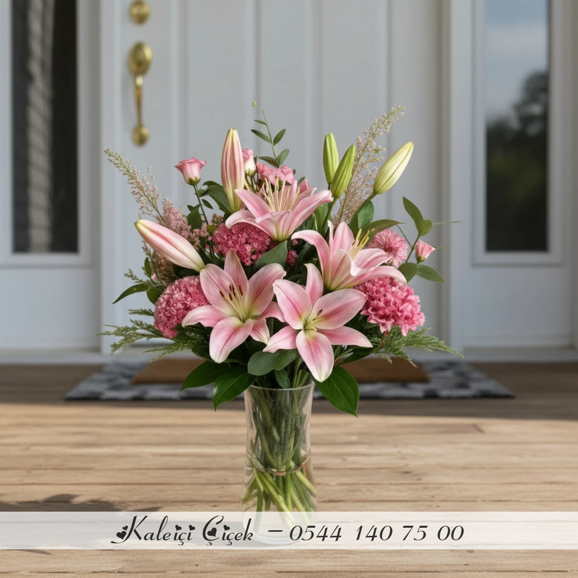 Cam Vazoda Büyük Pembe Lilyum