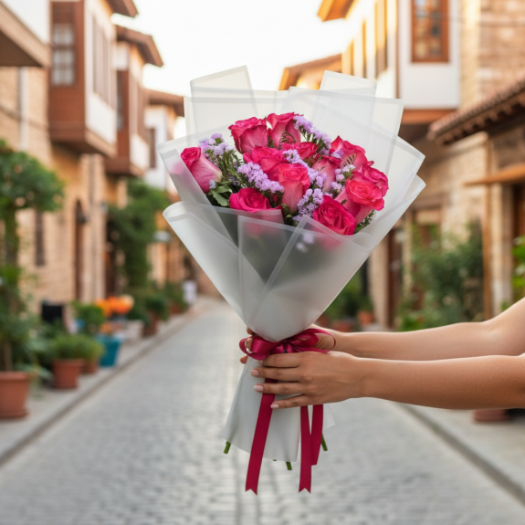 İthal Bicolar Pembe Gül Buketi