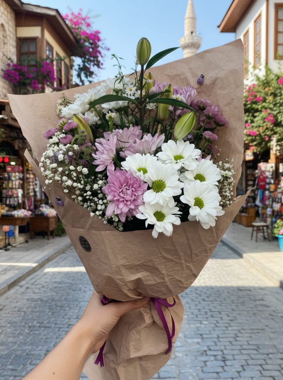 Karışık Papatya Ve Lilium Buketi