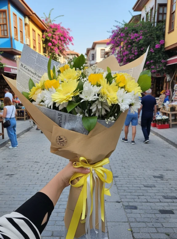 Karışık Sarı Gerbera Ve Beyaz Papatya