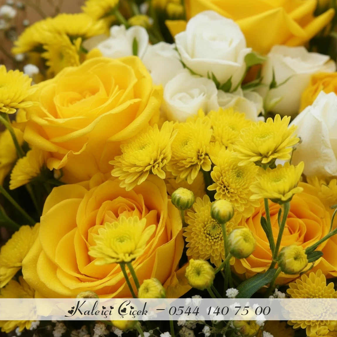 Karışık Sarı Gül Ve Krizantem , Beyaz Çardak Güller