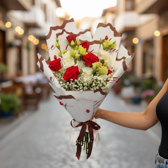 Kirmizi Gül Ve Li̇syantus Buketi̇