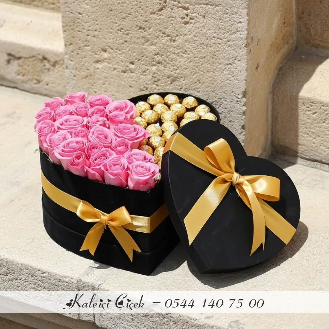 Kutuda 21 Adet Pembe Gül Ve Ferrero Rocher Çikolata