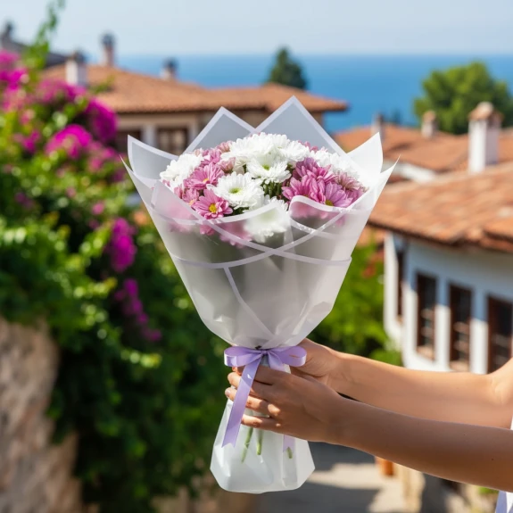 Mor & Beyaz Papatya Buketi