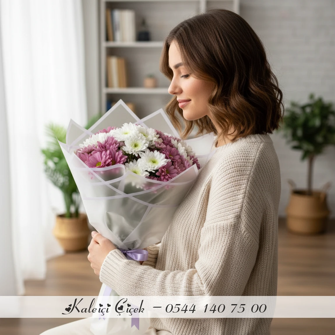 Mor & Beyaz Papatya Buketi