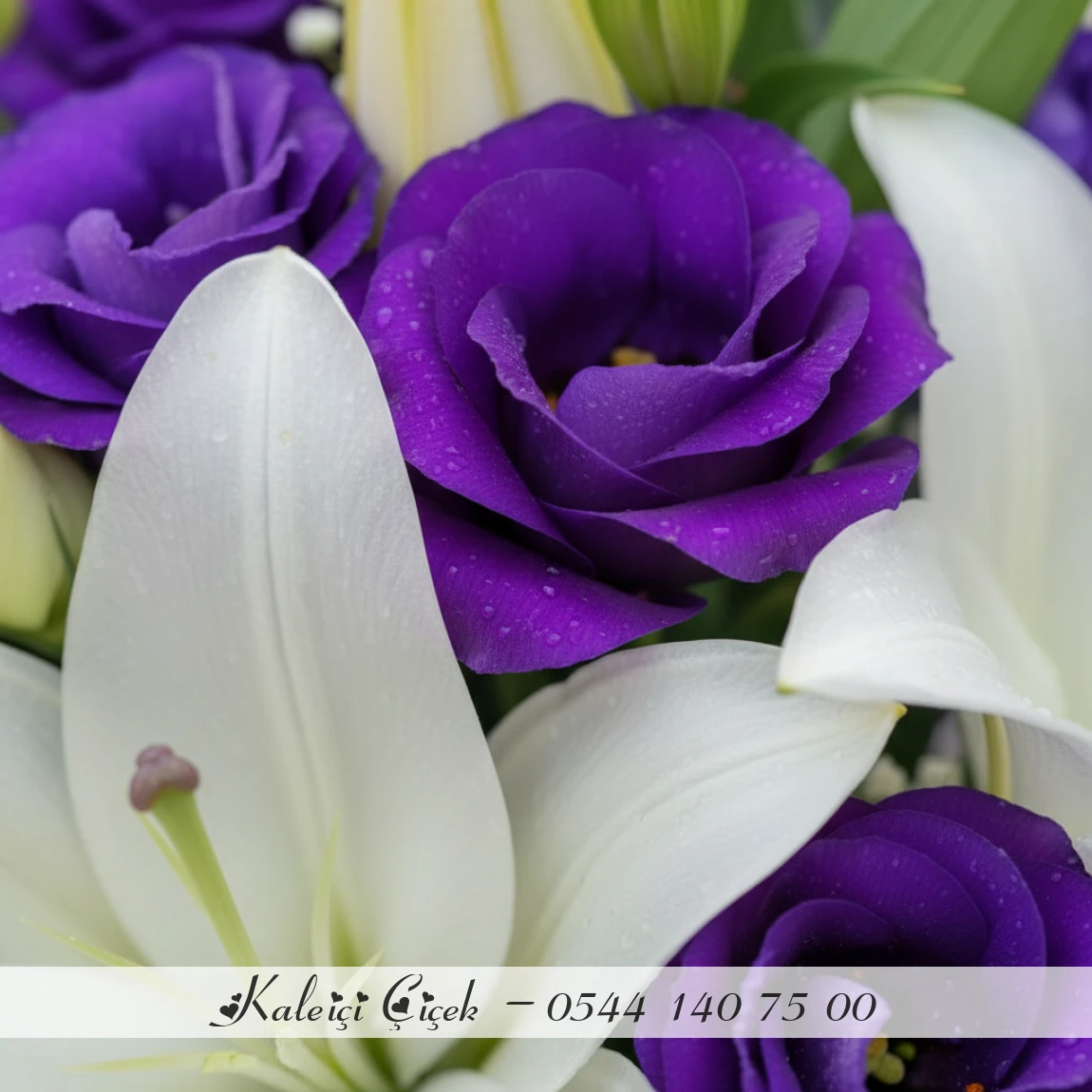 Mor Lisianthus Ve Beyaz Lilium Buketi