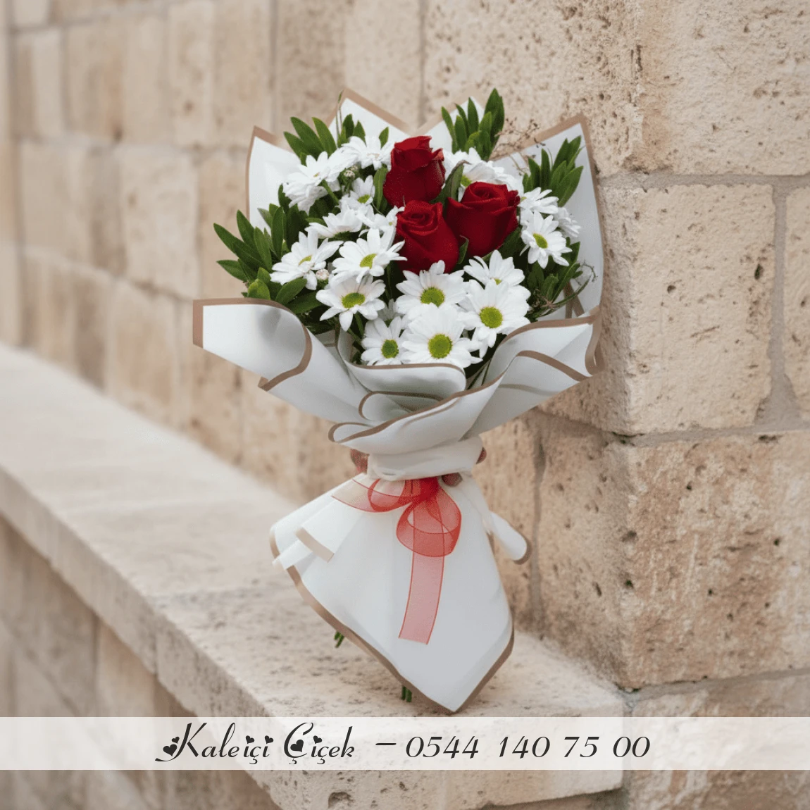 Papatya Ve 3 Gül Buketi