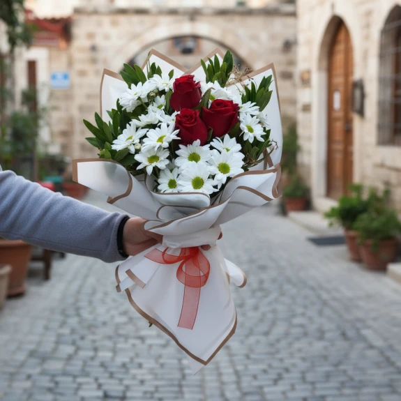 Papatya Ve 3 Gül Buketi