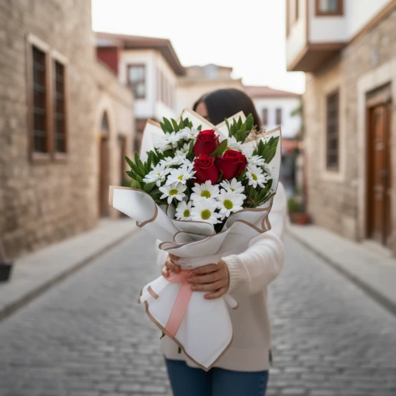 Papatya Ve 3 Gül Buketi