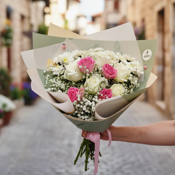 Pembe Beyaz Gül Buketi̇