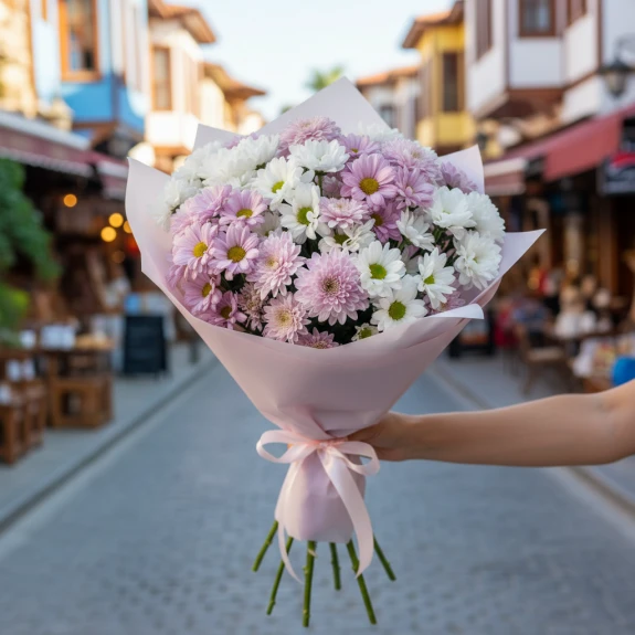 Pembe & Beyaz Papatyalarla Zarif Buket