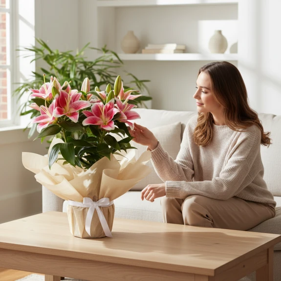 Pembe Lilyum Saksı Çiçeği